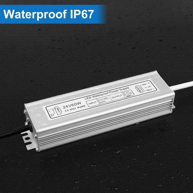 Alt view image 5 of 7 - KEHIPI LED Power Supply, 24V 60W IP67 Waterproof Outdoor Driver, AC 90-265V to DC 24V 2.5A Low Voltage Transformer, Adapter with 3-Prong Plug for LED Light, Computer Project, Outdoor Use