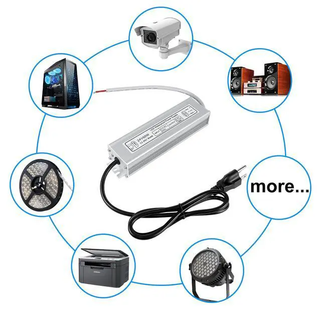 Alt view image 7 of 7 - KEHIPI LED Power Supply, 24V 60W IP67 Waterproof Outdoor Driver, AC 90-265V to DC 24V 2.5A Low Voltage Transformer, Adapter with 3-Prong Plug for LED Light, Computer Project, Outdoor Use