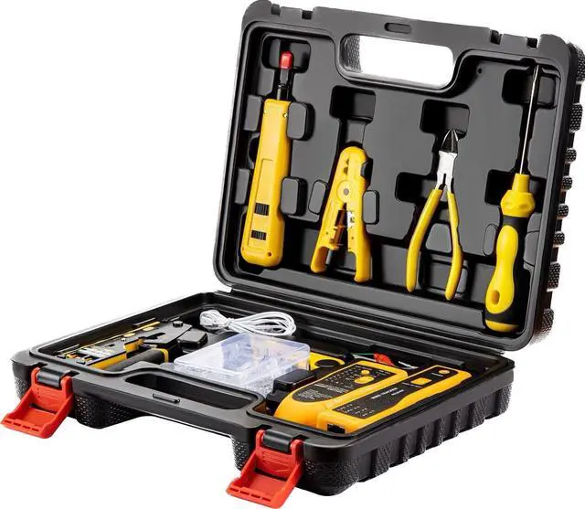 Main image of KEHIPI Pass Through RJ45 Crimp Tool Kit, Network Tool Kit, Ethernet Crimper Cat6 Cat5e Cat5 Crimping Tool with Wire Tracker, 110/88 Punchdown Tool, Cat6 Pass Through Connectors, Wire Stripper