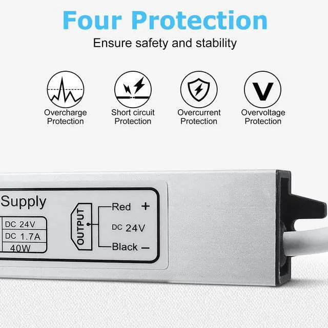 Alt view image 3 of 7 - KEHIPI LED Power Supply, 24V 40W IP67 Waterproof Outdoor Driver, AC 90-140V to DC 24V 1.7A Low Voltage Transformer, Adapter with 3-Prong Plug for LED Light, Computer Project, Outdoor Use