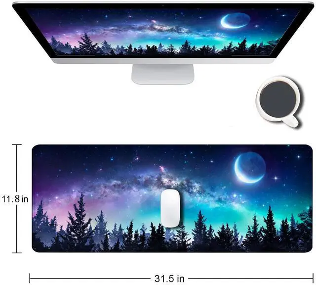 Alt view image 2 of 6 - KEHIPI Gaming Large Mouse Pad with Stitched Edges, Galaxy Desk Mat, Extended Keyboard Pad, Non-Slip Rubber Base Desk Pad for Keyboard and Mouse, 31.5X11.8 inch, Moon Starry Sky