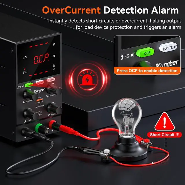 Alt view image 3 of 6 - KEHIPI DC Power Supply Variable, 120V 3A Adjustable Switching Regulated DC Bench Power Supply with Intelligent Charging Mode, 18W USB Interface, Precision Encoder Knob (Black)