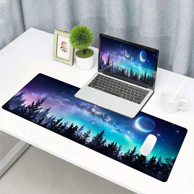 Alt view image 6 of 6 - KEHIPI Gaming Large Mouse Pad with Stitched Edges, Galaxy Desk Mat, Extended Keyboard Pad, Non-Slip Rubber Base Desk Pad for Keyboard and Mouse, 31.5X11.8 inch, Moon Starry Sky