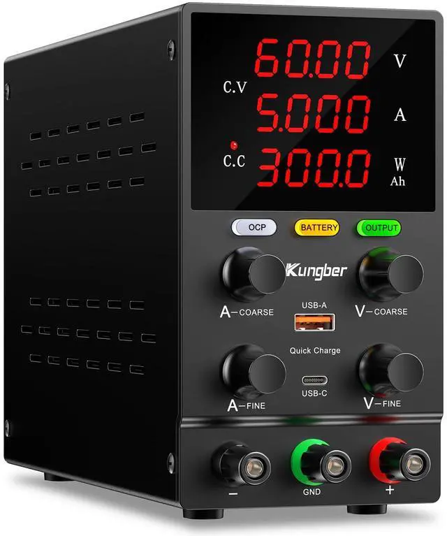Main image of KEHIPI DC Power Supply Variable, 60V 5A Adjustable Switching Regulated DC Bench Power Supply with Intelligent Charging Mode, 18W USB Interface, Precision Encoder Knob (Black)