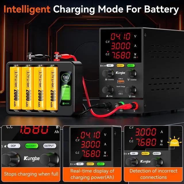 Alt view image 2 of 6 - KEHIPI DC Power Supply Variable, 120V 3A Adjustable Switching Regulated DC Bench Power Supply with Intelligent Charging Mode, 18W USB Interface, Precision Encoder Knob (Black)