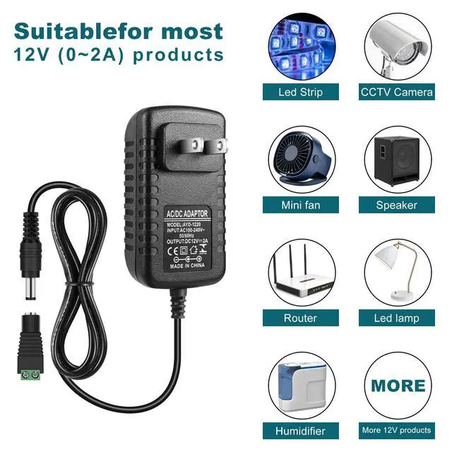 Alt view image 4 of 7 - KEHIPI DC 12V Power Supply, 5 Pack 12 Voltage 2A 24W LED Wall Power Supplies Adapter, AC 110V to 12 Volt Power Supply for LED Strip Light with 5.5/2.1mm DC Female Barrel Connector