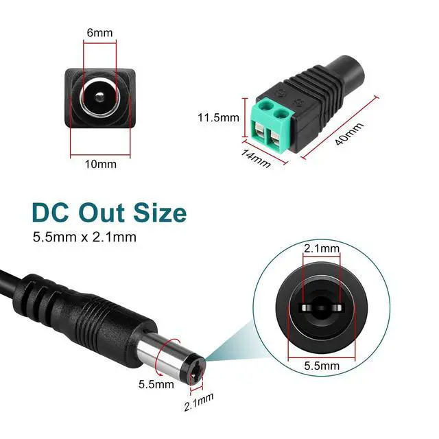 Alt view image 5 of 7 - KEHIPI DC 12V Power Supply, 5 Pack 12 Voltage 2A 24W LED Wall Power Supplies Adapter, AC 110V to 12 Volt Power Supply for LED Strip Light with 5.5/2.1mm DC Female Barrel Connector