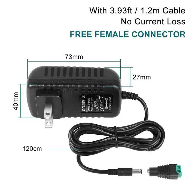 Alt view image 6 of 7 - KEHIPI DC 12V Power Supply, 5 Pack 12 Voltage 2A 24W LED Wall Power Supplies Adapter, AC 110V to 12 Volt Power Supply for LED Strip Light with 5.5/2.1mm DC Female Barrel Connector
