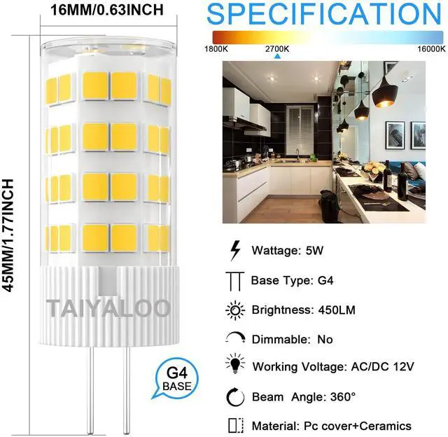 Alt view image 3 of 7 - KEHIPI G4 LED Bulbs 5W T3 40W Halogen Replacement 12V AC/DC JC Bi-Pin Base for Outdoor Landscape Lighting Deck Stair Step Path Lights, Warm White 2700K, Non-Dimmable (10 Pack)