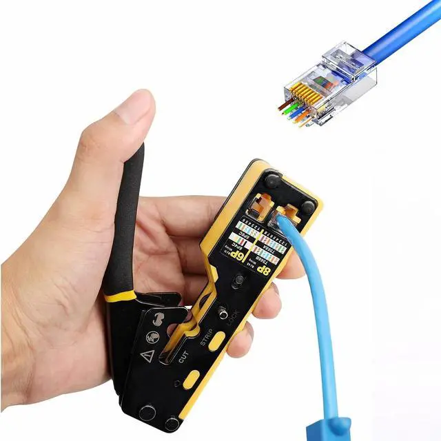 Alt view image 3 of 7 - KEHIPI Pass Through RJ45 Crimp Tool Kit, Network Tool Kit, Ethernet Crimper Cat6 Cat5e Cat5 Crimping Tool with Wire Tracker, 110/88 Punchdown Tool, Cat6 Pass Through Connectors, Wire Stripper