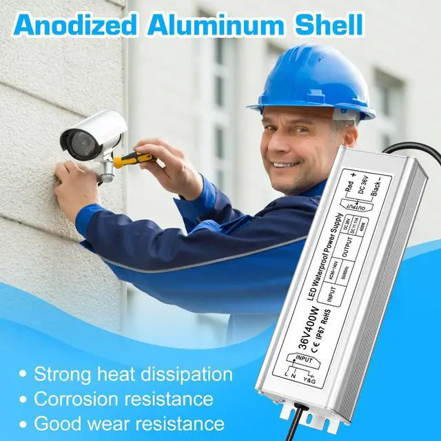 Alt view image 6 of 7 - KEHIPI 36V 400W LED Power Supply, IP67 Rainproof Waterproof Outdoor Driver,AC 90-140V to DC 36V Low Voltage Transformer, Adapter Converter for LED Light, Computer Project, Outdoor Use