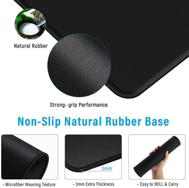 Alt view image 5 of 7 - KEHIPI Large Mouse Pad Desk Mat 900 x 400 x 3mm Cool Sea Texture Non-Slip Rubber Base Mousepad Stitched Edges Keyboard Mat for Office Home Game - Black and White Sea Wave