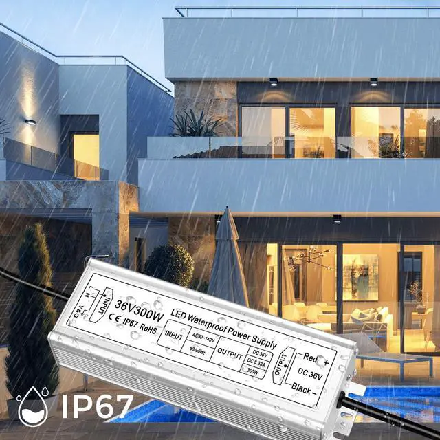 Alt view image 4 of 7 - KEHIPI 36V 300W LED Power Supply, IP67 Rainproof Waterproof Outdoor Driver,AC 90-140V to DC 36V Low Voltage Transformer, Adapter Converter for LED Light, Computer Project, Outdoor Use