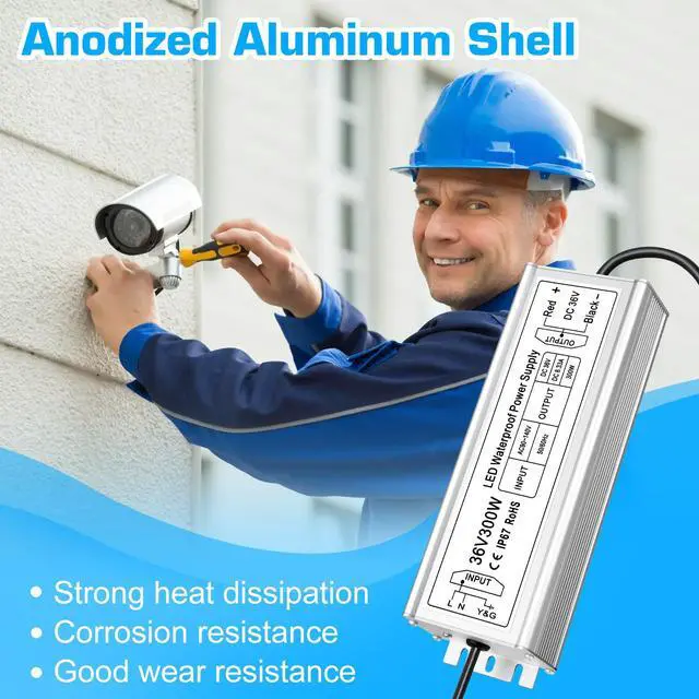 Alt view image 6 of 7 - KEHIPI 36V 300W LED Power Supply, IP67 Rainproof Waterproof Outdoor Driver,AC 90-140V to DC 36V Low Voltage Transformer, Adapter Converter for LED Light, Computer Project, Outdoor Use