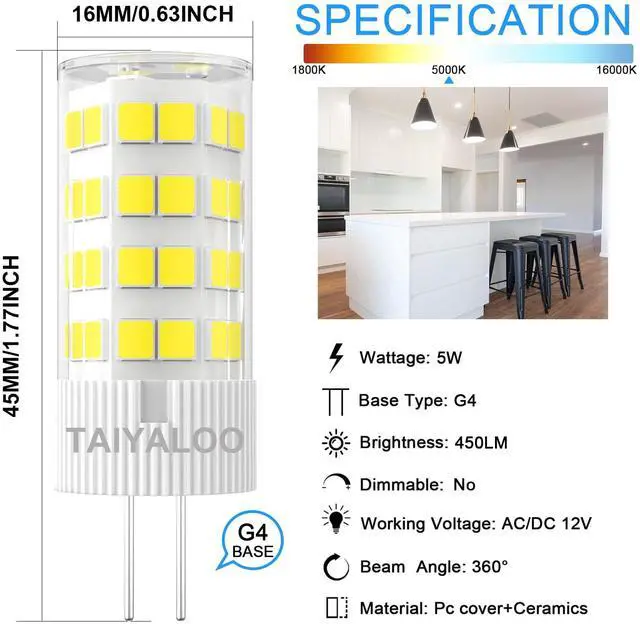 Alt view image 3 of 7 - KEHIPI G4 LED Bulb 5W 5000K Daylight White Bi-pin T3 JC Type 12V AC/DC 40W Halogen Equivalent Non-dimmable for Outdoor Landscape Lighting Deck Stair Step Path Lights (6 Pack)