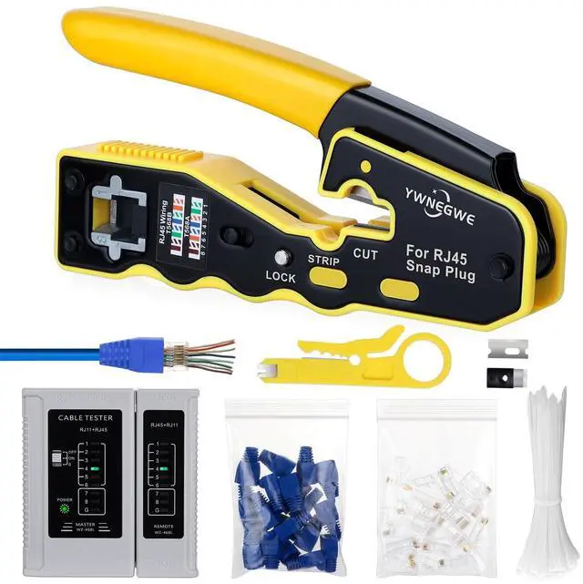 Main image of KEHIPI RJ45 Crimp Tool Kit Pass Through Ethernet Crimper for Cat5e Cat6 Cat6a 8P8C Modular Plugs,Cat6 Crimping Tool with 20 Connectors,20 Covers,1 Mini Stripper,100 Cable Zip Ties,1 Cable Tester