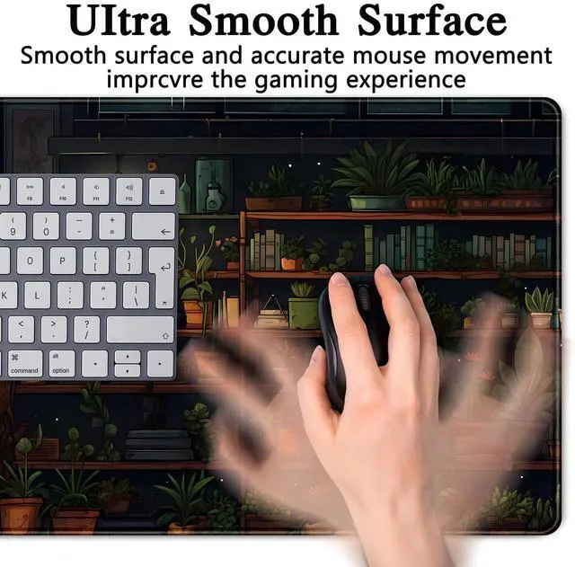 Alt view image 5 of 7 - KEHIPI Lofi Cat Desk Mat Dark Green Plant Books Desk Pad Black Cat Aesthetic Anime Big Mouse Pad Large Gaming Mousepad XL Cool Keyboard Pad Deskmat Laptop Computer Mouse Mat 31.5X 15.7in