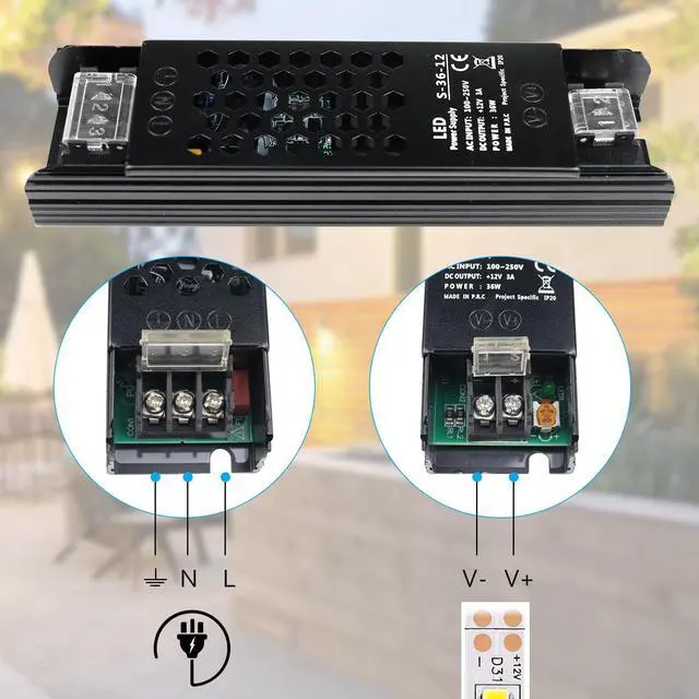Alt view image 6 of 7 - KEHIPI DC 12V 3A 36W Power Supply, AC 110~250V to DC 12 Volt Transformer LED Driver, LED Adapter for LED Strip Light,Camera and Other 12V Products