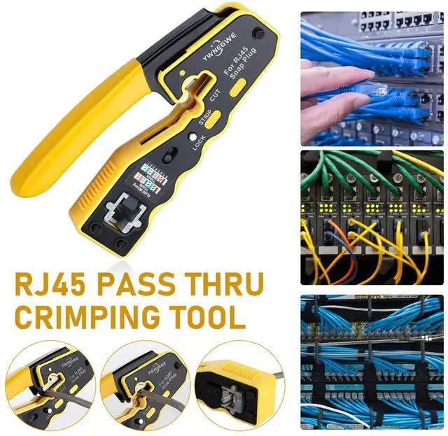 Alt view image 2 of 7 - KEHIPI RJ45 Crimp Tool Kit Pass Through Ethernet Crimper for Cat5e Cat6 Cat6a 8P8C Modular Plugs,Cat6 Crimping Tool with 20 Connectors,20 Covers,1 Mini Stripper,100 Cable Zip Ties,1 Cable Tester