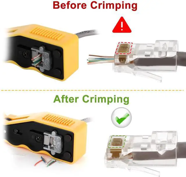 Alt view image 5 of 7 - KEHIPI RJ45 Crimp Tool Kit Pass Through Ethernet Crimper for Cat5e Cat6 Cat6a 8P8C Modular Plugs,Cat6 Crimping Tool with 20 Connectors,20 Covers,1 Mini Stripper,100 Cable Zip Ties,1 Cable Tester