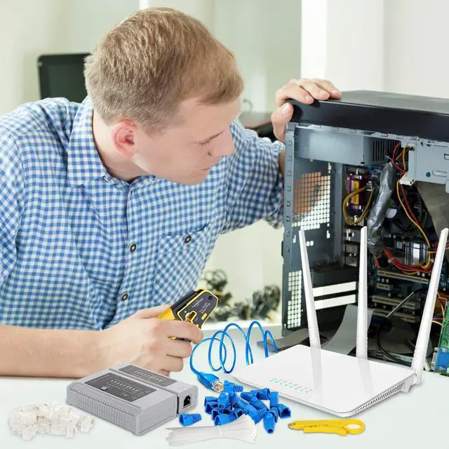 Alt view image 6 of 7 - KEHIPI RJ45 Crimp Tool Kit Pass Through Ethernet Crimper for Cat5e Cat6 Cat6a 8P8C Modular Plugs,Cat6 Crimping Tool with 20 Connectors,20 Covers,1 Mini Stripper,100 Cable Zip Ties,1 Cable Tester