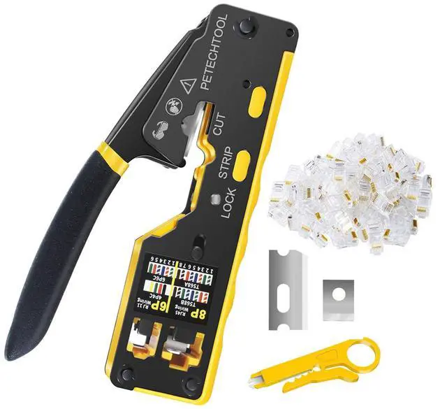 Main image of KEHIPI RJ45 Crimp Tool Pass Through Cat5e Cat6 Ethernet Crimping Tool All-in-one Crimper Cable Stripper Cutter For RJ45 Connectors And RJ11/RJ12 Standard Data Cable Plugs