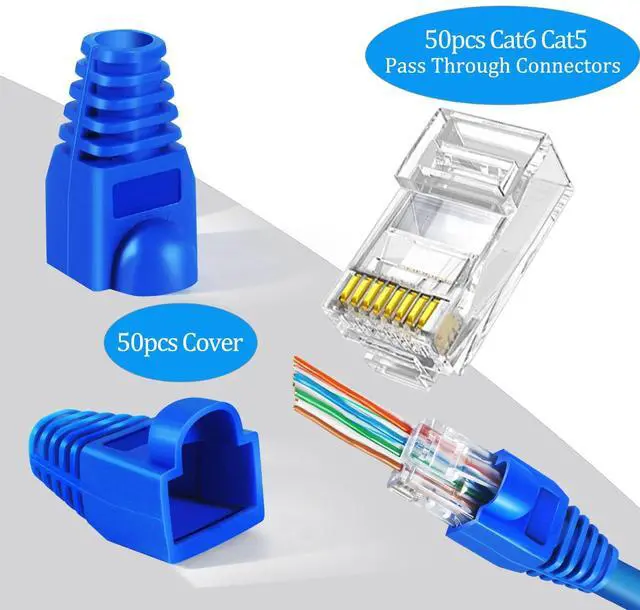 Alt view image 5 of 6 - KEHIPI RJ45 Crimp Tool Cat6 Cat5e Cat5 Ethernet Crimper Kit for RJ45 RJ12/11 Pass Through Connectors with 50pcs rj45 Cat6 Pass Through Connectors, 50pcs Covers, Wire Stripper; Network Cable Tester