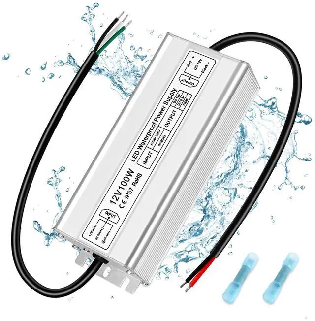 Main image of KEHIPI LED Driver 100W 12V Power Supply, Waterproof IP67 100V-260V AC to 12V DC Transformer Adapter, Low Voltage Output for LED Light, Computer Project, and Other 12V DC led Lights