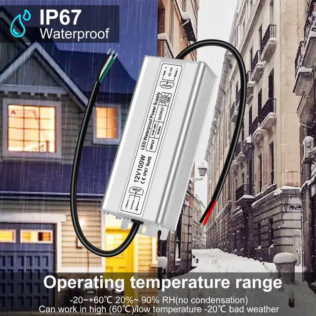 Alt view image 5 of 7 - KEHIPI LED Driver 100W 12V Power Supply, Waterproof IP67 100V-260V AC to 12V DC Transformer Adapter, Low Voltage Output for LED Light, Computer Project, and Other 12V DC led Lights