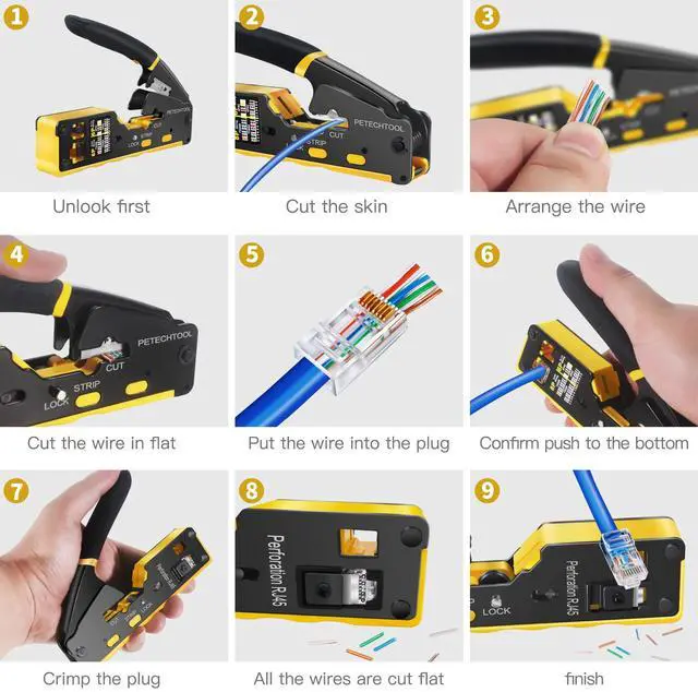 Alt view image 5 of 5 - KEHIPI RJ45 Crimp Tool Pass Through Cat5e Cat6 Ethernet Crimping Tool All-in-one Crimper Cable Stripper Cutter For RJ45 Connectors And RJ11/RJ12 Standard Data Cable Plugs