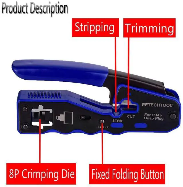 Alt view image 2 of 6 - KEHIPI RJ45 Crimp Tool Kit Ethernet Crimping Tool Wire Crimper Stripper Cutter for Cat5e Cat6 Cat6a Pass Thrugh Connectors with 10 pieces Cat6 Connectors and 1 piece mini wire stripper