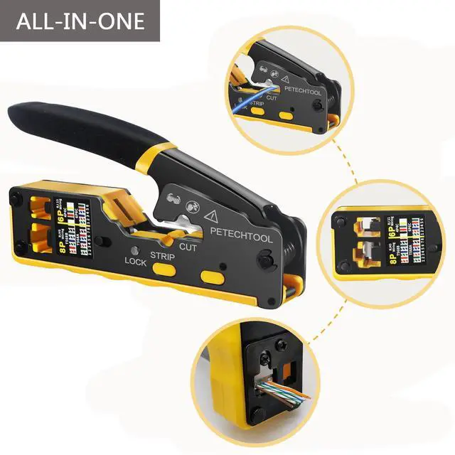 Alt view image 2 of 5 - KEHIPI RJ45 Crimp Tool Pass Through Cat5e Cat6 Ethernet Crimping Tool All-in-one Crimper Cable Stripper Cutter For RJ45 Connectors And RJ11/RJ12 Standard Data Cable Plugs