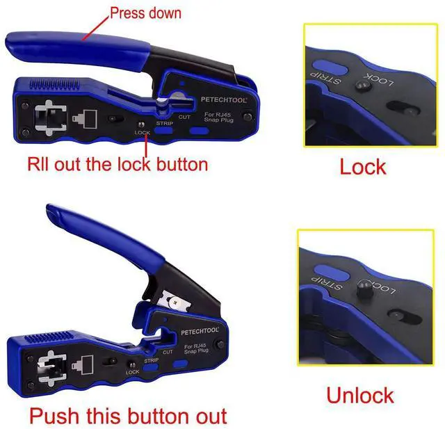 Alt view image 4 of 6 - KEHIPI RJ45 Crimp Tool Kit Ethernet Crimping Tool Wire Crimper Stripper Cutter for Cat5e Cat6 Cat6a Pass Thrugh Connectors with 10 pieces Cat6 Connectors and 1 piece mini wire stripper