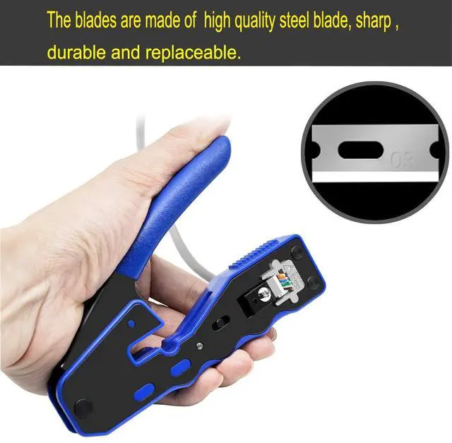 Alt view image 5 of 6 - KEHIPI RJ45 Crimp Tool Kit Ethernet Crimping Tool Wire Crimper Stripper Cutter for Cat5e Cat6 Cat6a Pass Thrugh Connectors with 10 pieces Cat6 Connectors and 1 piece mini wire stripper