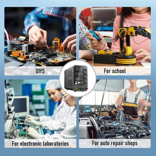 Alt view image 6 of 6 - KEHIPI  DC Power Supply Variable, 0-120V 0-3A Switching Bench Power Supply with Intelligent Charging Mode, 20W USB & Type-C Quick-Charge, Encoder Knob, Output Switch, 4-Digit LED Display - SPS-12003C