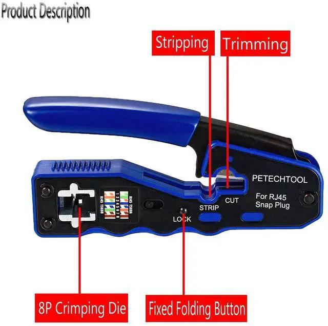 Alt view image 2 of 6 - KEHIPI RJ45 Crimp Tool Pass Through Crimper Cutter for Cat6a Cat6 Cat5 Cat5e 8P8C Modular Connector Ethernet Crimper Tool