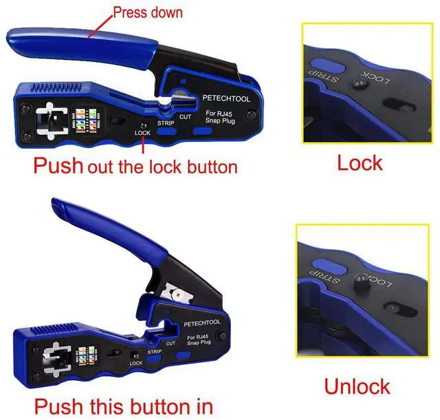 Alt view image 3 of 6 - KEHIPI RJ45 Crimp Tool Pass Through Crimper Cutter for Cat6a Cat6 Cat5 Cat5e 8P8C Modular Connector Ethernet Crimper Tool