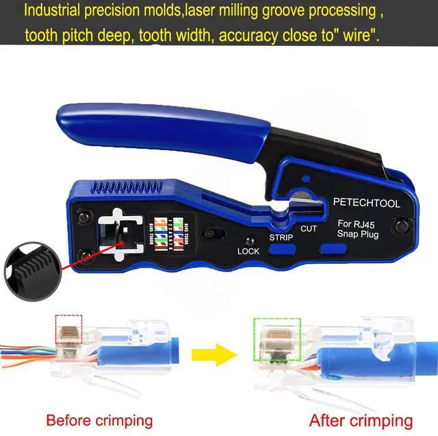 Alt view image 4 of 6 - KEHIPI RJ45 Crimp Tool Pass Through Crimper Cutter for Cat6a Cat6 Cat5 Cat5e 8P8C Modular Connector Ethernet Crimper Tool