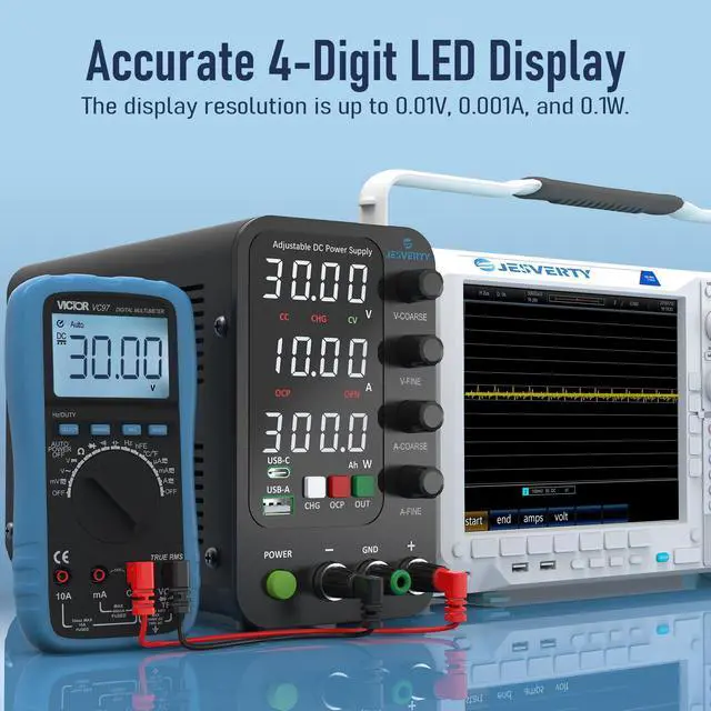Alt view image 3 of 7 - KEHIPI DC Power Supply Variable, 0-32V 0-10A Switching Bench Power Supply with Intelligent Charging Mode, 20W USB & Type-C Quick-Charge, Encoder Knob, Output Switch, 4-Digit LED Display - SPS-3010C