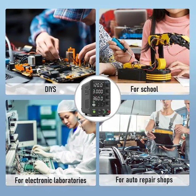 Alt view image 6 of 6 - KEHIPI DC Power Supply Variable, 0-120V 0-3A Switching Bench Power Supply with 20W USB & Type-C Quick-Charge, Encoder Corase & Fine Adjustment Knob, Output Switch, 4-Digit LED Display - SPS-12003V
