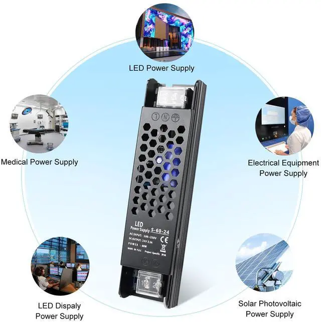 Alt view image 7 of 7 - KEHIPI DC 24V 60W Power Supply, AC 110~250V to DC 24 Volt 2.5A Transformer, LED Driver Adapter for LED Strip Light,Camera and Other 24V Products