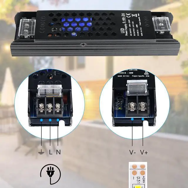 Alt view image 6 of 7 - KEHIPI DC 24V 60W Power Supply, AC 110~250V to DC 24 Volt 2.5A Transformer, LED Driver Adapter for LED Strip Light,Camera and Other 24V Products