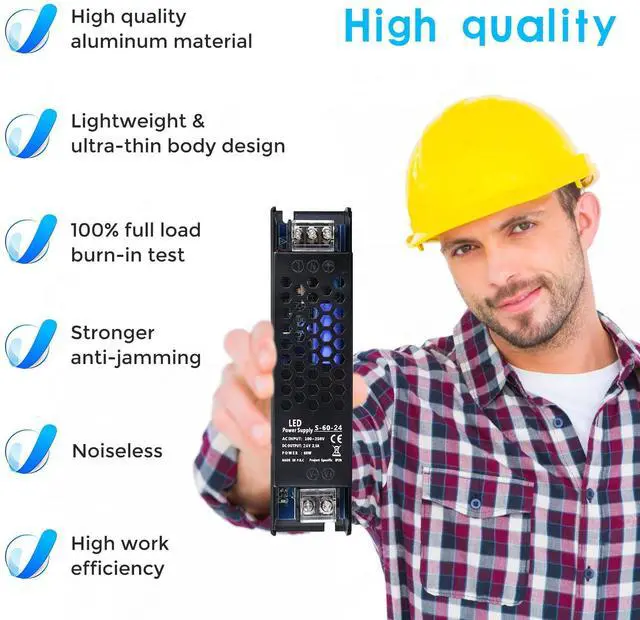 Alt view image 2 of 7 - KEHIPI DC 24V 60W Power Supply, AC 110~250V to DC 24 Volt 2.5A Transformer, LED Driver Adapter for LED Strip Light,Camera and Other 24V Products