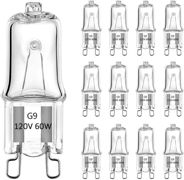 Main image of KEHIPI G9 Bulb, 12 Pack G9 Halogen Light Bulbs 2 Pin Base JC Type, 120V T4 Bi-Pin 60W Xenon Small Light Bulb for Chandeliers, Pendants, Cabinet Lights, Bathroom Light Bulbs, Warm White 2700K, Dimmable