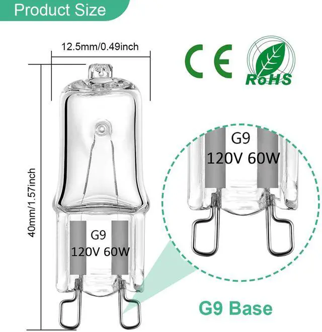 Alt view image 2 of 7 - KEHIPI G9 Bulb, 12 Pack G9 Halogen Light Bulbs 2 Pin Base JC Type, 120V T4 Bi-Pin 60W Xenon Small Light Bulb for Chandeliers, Pendants, Cabinet Lights, Bathroom Light Bulbs, Warm White 2700K, Dimmable