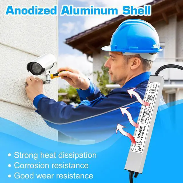 Alt view image 5 of 7 - KEHIPI 45W 12V Power Supply, AC 90-265V to DC 12 Volt 3.8A LED Power Supply, IP67 Waterproof LED Driver Low Voltage Transformer with 3-Prong Plug for LED Light, Computer Project, Outdoor Use