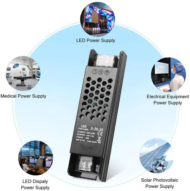 Alt view image 7 of 7 - KEHIPI DC 24V 36W Power Supply, AC 110~250V to DC 24Volt 1.5A Universal Regulated LED Transformer Driver, Adapter for LED Strip Light,Camera and Other 24V Products