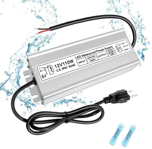Main image of KEHIPI 12V Power Supply, LED Driver IP67 Waterproof 110W, AC 90-265V to DC 12 Volt 9.16A LED Power Supply, Low Voltage Transformer with 3-Prong Plug for LED Light, Computer Project, Outdoor Use