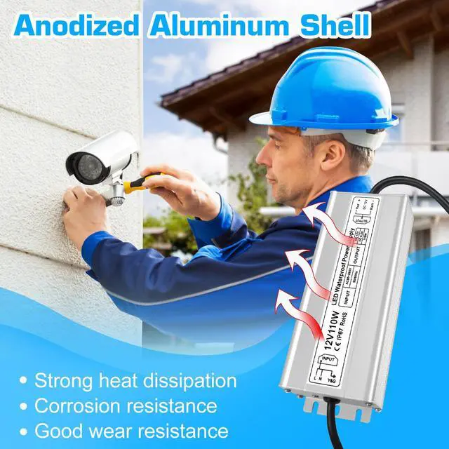 Alt view image 4 of 7 - KEHIPI 12V Power Supply, LED Driver IP67 Waterproof 110W, AC 90-265V to DC 12 Volt 9.16A LED Power Supply, Low Voltage Transformer with 3-Prong Plug for LED Light, Computer Project, Outdoor Use