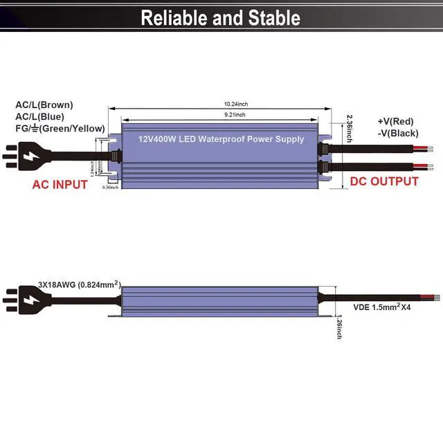 Alt view image 2 of 6 - KEHIPI 12V LED Power Supply 400W Low Voltage Transformer Adapter,AC110-130V to DC12V 33.4A 400 Watts LED Driver Waterproof IP67 for Indoor and Outdoor LED Lights Use